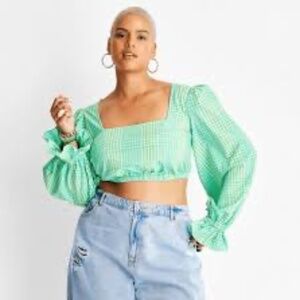 NEW Future Collective by Alani Noelle Puffy Sleeve Crop Top D29